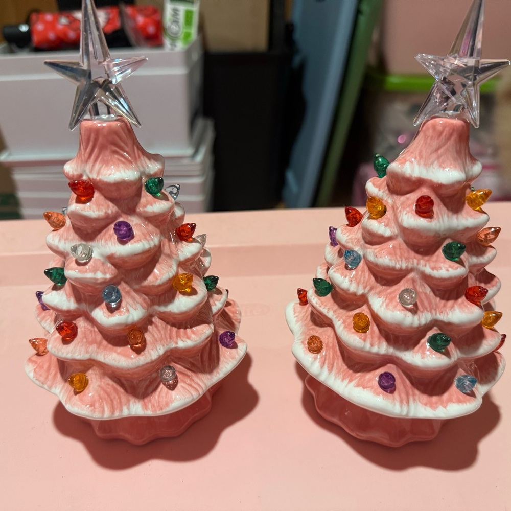 Pink Ceramic Christmas Tree with Multicolor Lights